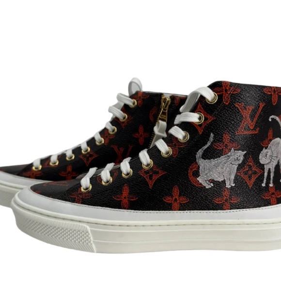 Louis Vuitton Black and Red High-Top Sneakers - Picture 1 of 3